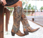 Aléora | Vintage High-Cut Boots for Women – Studded Chunky Heel Fit-Women's Cowboy Boots-Brown-3-Camoufit