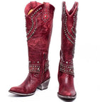 Aléora | Vintage High-Cut Boots for Women – Studded Chunky Heel Fit-Women's Cowboy Boots-Red-3-Camoufit