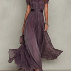 Elysora | Chiffon Maxi Dress for Women - High Neck Lace Keyhole Layered Elegant Flattering Fit-Maxi Dress-XS-Camoufit