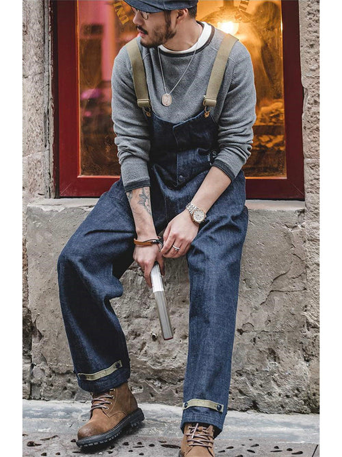 American Retro Style Navy Deck Overalls-Jumpsuits & Overalls-Camoufit