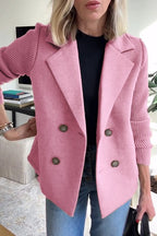 Amora Women's Blazer - Knit Sleeve Double-Breasted Elegant Fit-Women's Blazer-Pink-XS-Camoufit