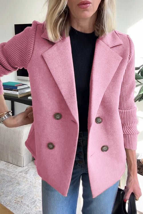 Amora Women's Blazer - Knit Sleeve Double-Breasted Elegant Fit-Women's Blazer-Pink-XS-Camoufit