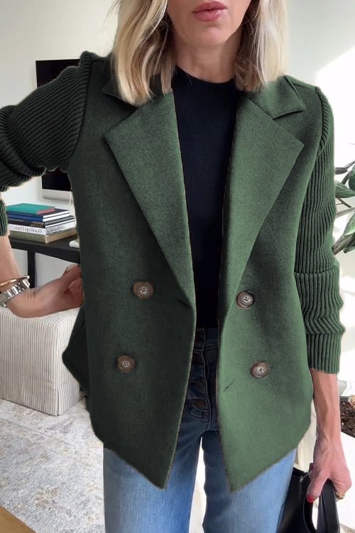 Amora Women's Blazer - Knit Sleeve Double-Breasted Elegant Fit-Women's Blazer-Green-XS-Camoufit