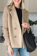 Amora Women's Blazer - Knit Sleeve Double-Breasted Elegant Fit-Women's Blazer-Khaki-XS-Camoufit