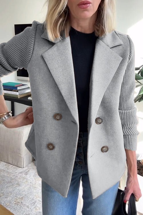 Amora Women's Blazer - Knit Sleeve Double-Breasted Elegant Fit-Women's Blazer-Grey-XS-Camoufit