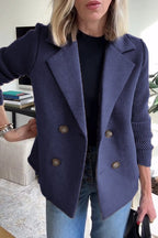 Amora Women's Blazer - Knit Sleeve Double-Breasted Elegant Fit-Women's Blazer-Blue-XS-Camoufit
