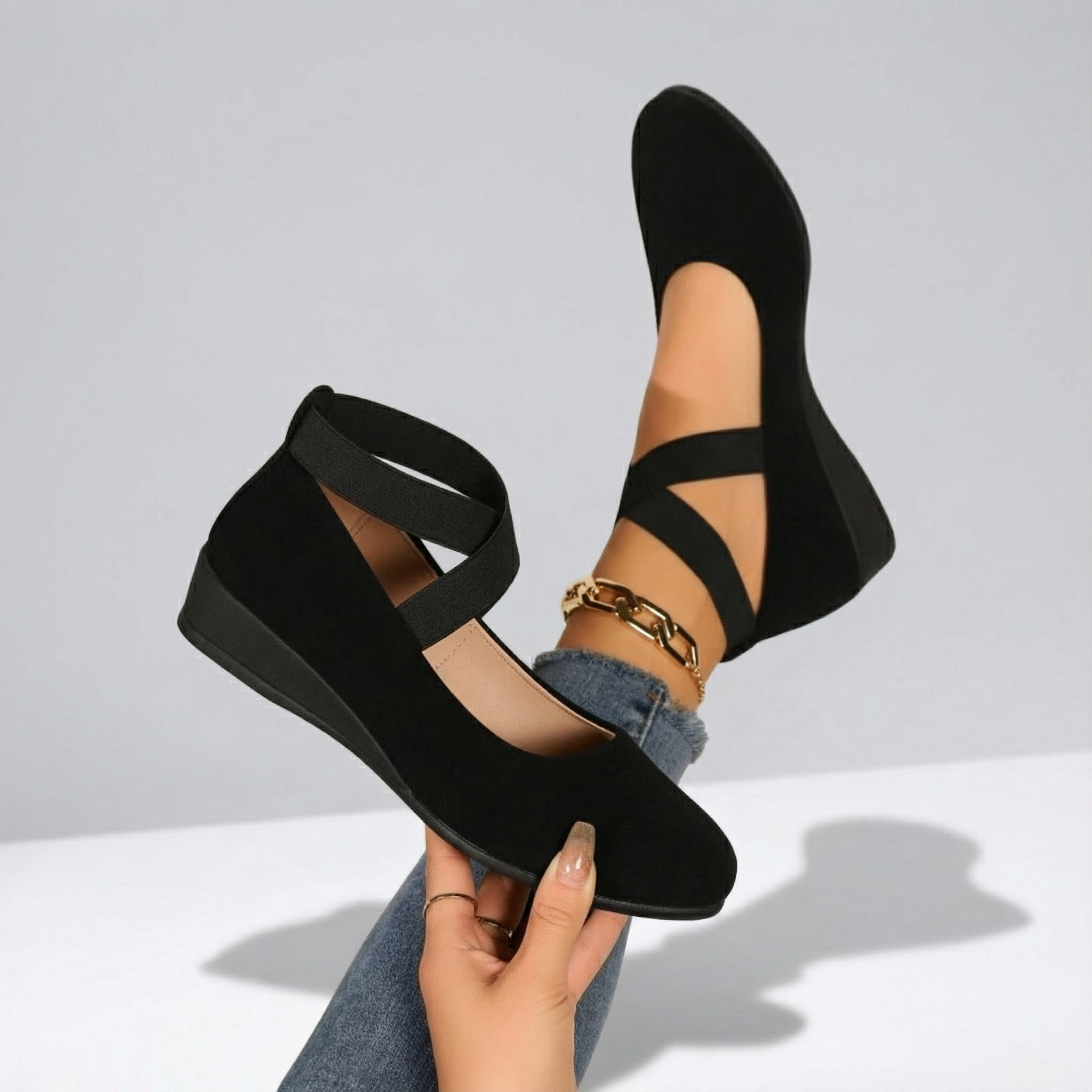 Véline | Women's Closed Wedge Slip On Shoes – Cushioned Comfort Fit-Heeled Slip On Shoes-Black-4-