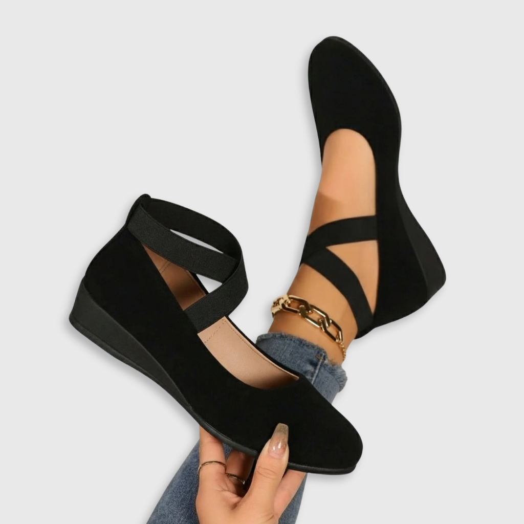 Véline | Women's Closed Wedge Slip On Shoes – Cushioned Comfort Fit-Heeled Slip On Shoes-Black-4-