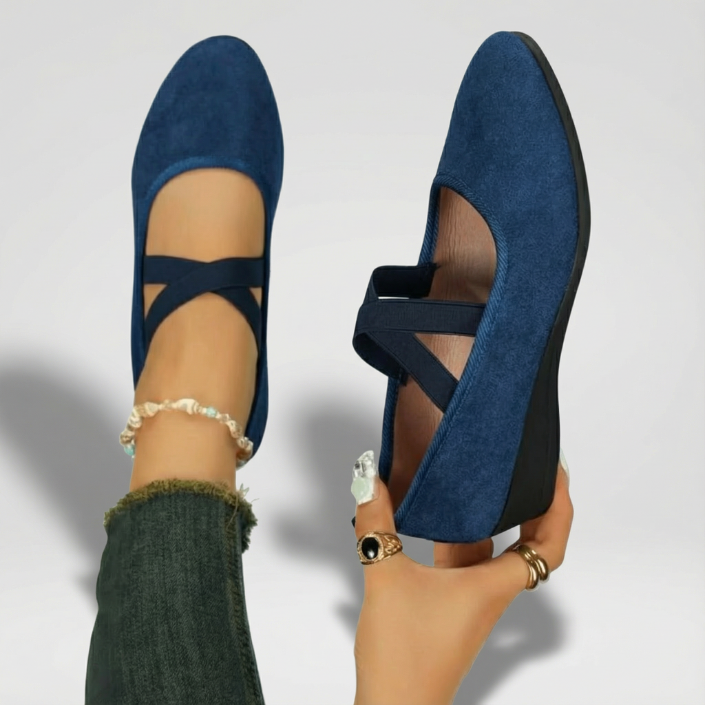 Véline | Women's Closed Wedge Slip On Shoes – Cushioned Comfort Fit-Heeled Slip On Shoes-Blue-4-