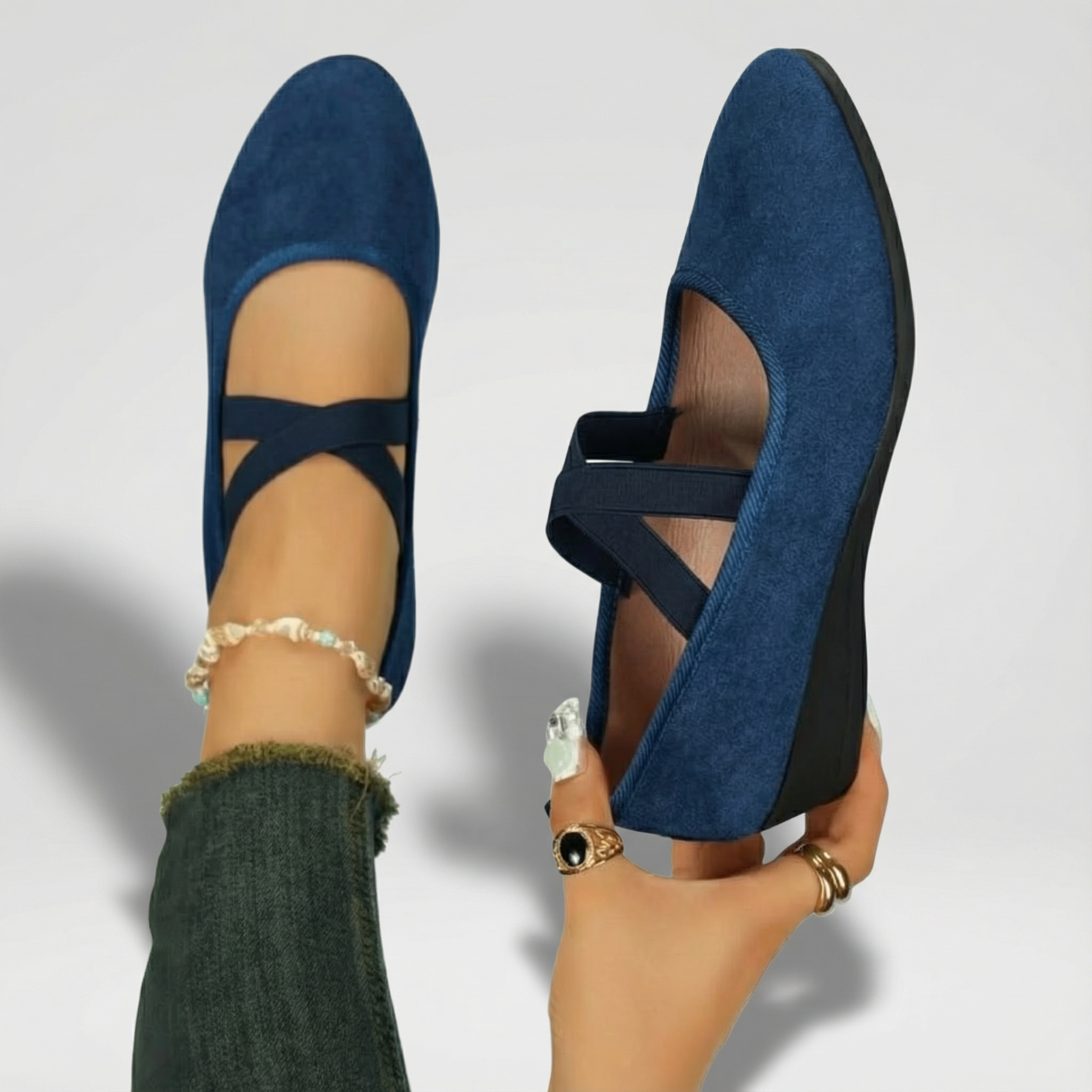 Véline | Women's Closed Wedge Slip On Shoes – Cushioned Comfort Fit-Heeled Slip On Shoes-Blue-4-