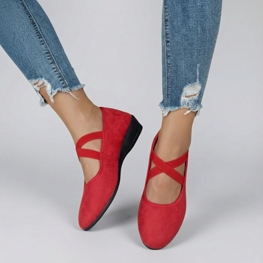 Véline | Women's Closed Wedge Slip On Shoes – Cushioned Comfort Fit-Heeled Slip On Shoes-Red-4-