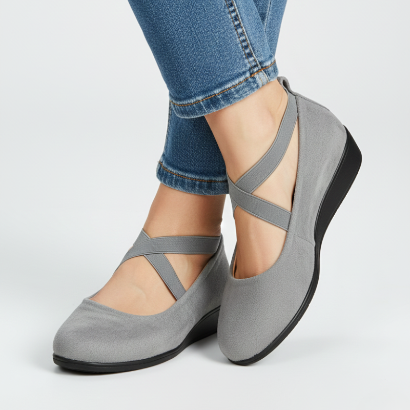 Véline | Women's Closed Wedge Slip On Shoes – Cushioned Comfort Fit-Heeled Slip On Shoes-Grey-4-