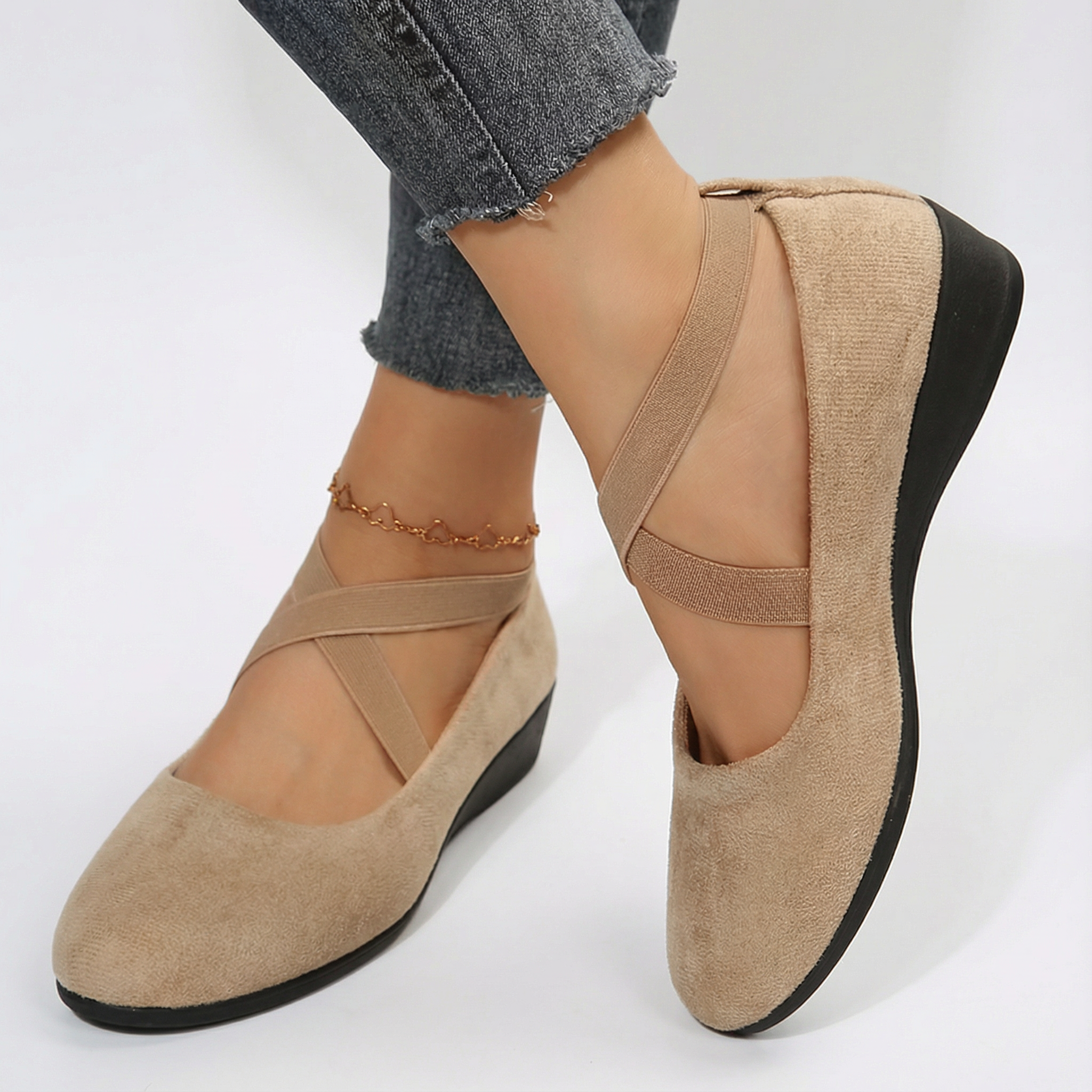 Véline | Women's Closed Wedge Slip On Shoes – Cushioned Comfort Fit-Heeled Slip On Shoes-Apricot-4-