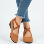 Véline | Women's Closed Wedge Slip On Shoes – Cushioned Comfort Fit-Heeled Slip On Shoes-Light Brown-4-