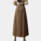 Verisse | A Line Maxi Skirt for Women - Stretch High Waist Pleated Elegant Flowy Fit-Women's Skirt-Coffee-S-Camoufit
