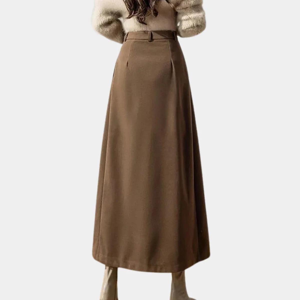 Verisse | A Line Maxi Skirt for Women - Stretch High Waist Pleated Elegant Flowy Fit-Women's Skirt-Coffee-S-Camoufit