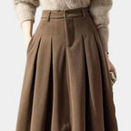 Verisse | A Line Maxi Skirt for Women - Stretch High Waist Pleated Elegant Flowy Fit-Women's Skirt-Coffee-S-Camoufit