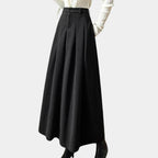 Verisse | A Line Maxi Skirt for Women - Stretch High Waist Pleated Elegant Flowy Fit-Women's Skirt-Black-S-Camoufit