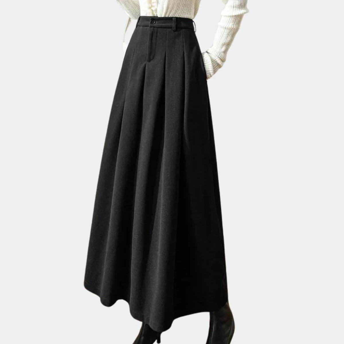 Verisse | A Line Maxi Skirt for Women - Stretch High Waist Pleated Elegant Flowy Fit-Women's Skirt-Black-S-Camoufit