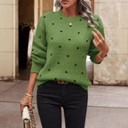 Bellune | Women's Polka Dot Jumper Relaxed Fit Crew Neck Long Sleeve Playful Cosy Knit Pullover-Women's Sweater-Green-S-Camoufit