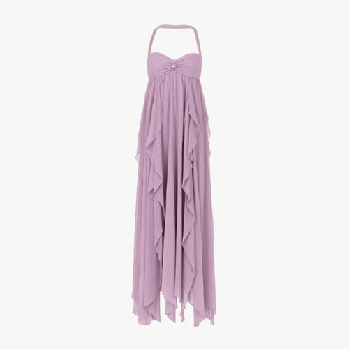 Aloura | Chiffon Maxi Dress for Women - Open Back Embellished Diamond Wavy Elegant Fit-Dresses-Purple-XS-Camoufit