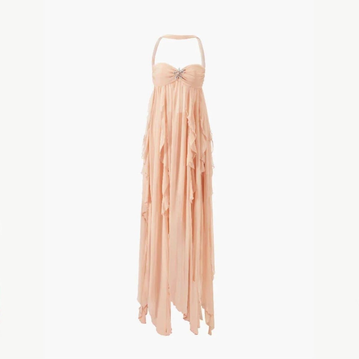 Aloura | Chiffon Maxi Dress for Women - Open Back Embellished Diamond Wavy Elegant Fit-Dresses-Peach-XS-Camoufit