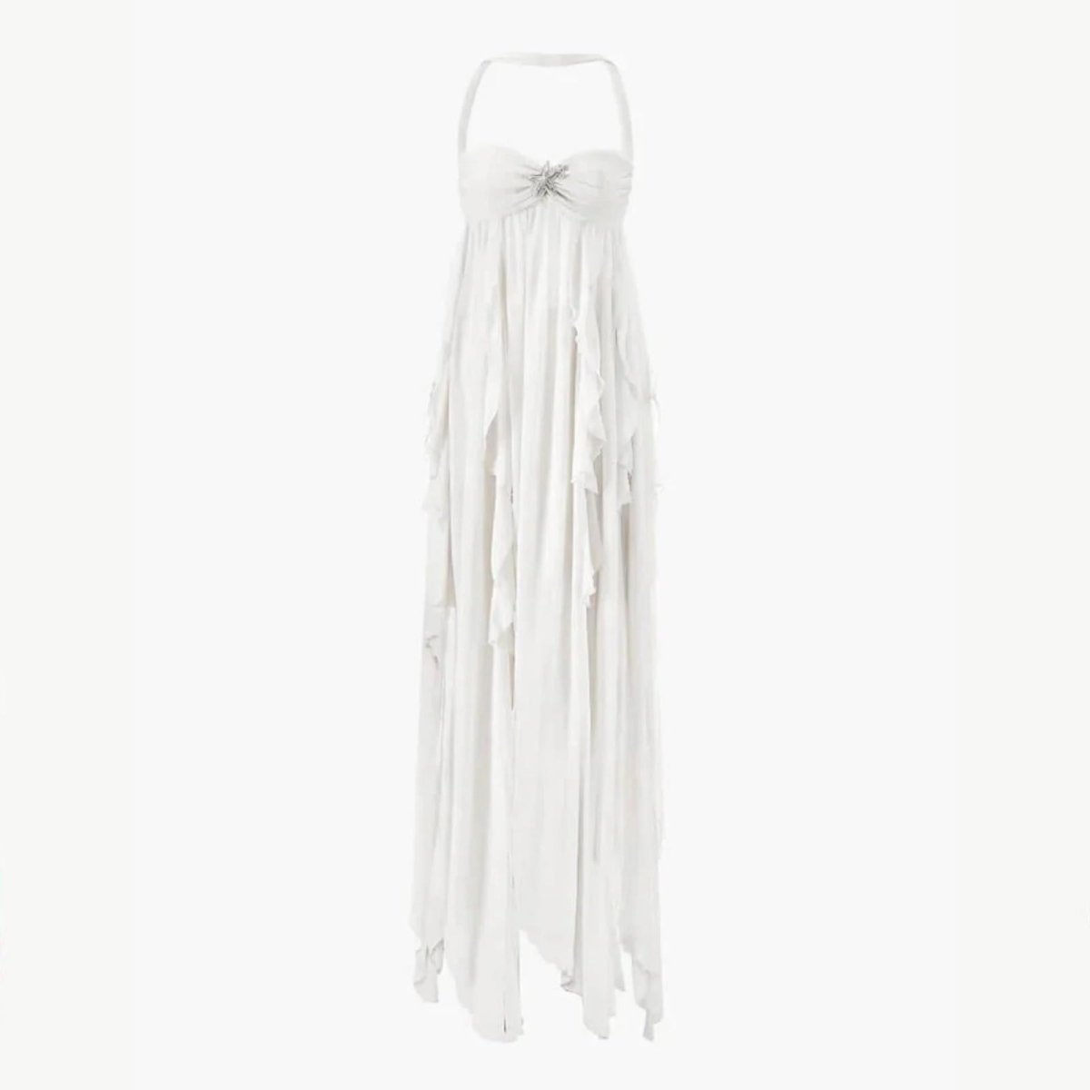 Aloura | Chiffon Maxi Dress for Women - Open Back Embellished Diamond Wavy Elegant Fit-Dresses-White-XS-Camoufit