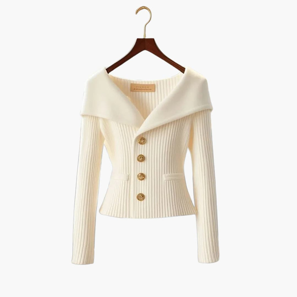 Maelis | Women's Stylish Cardigan with Ribbed Texture Button Up Soft Cosy Knit Layering Jumper-Women's Winter Cardigan-White-One Size-
