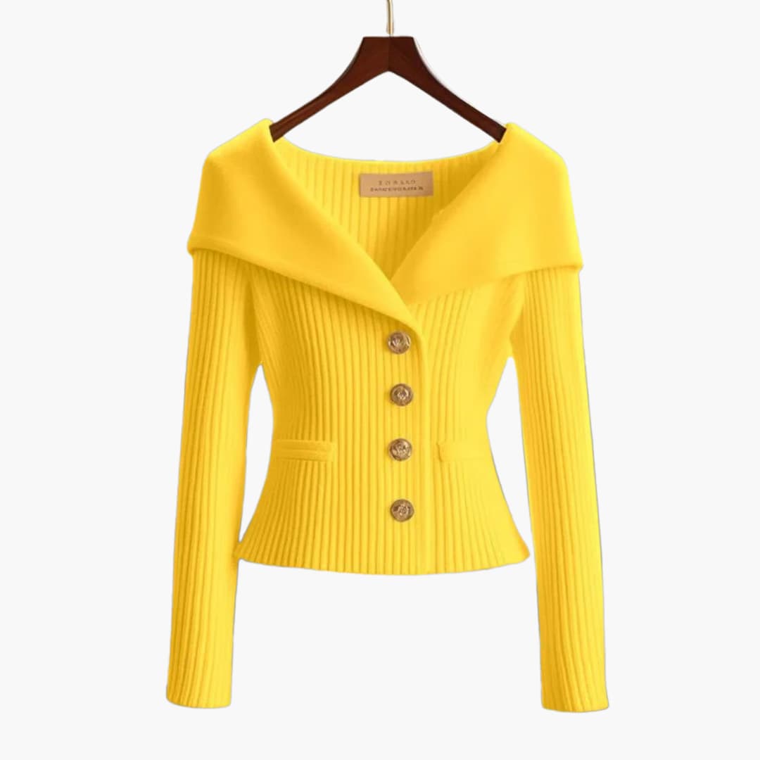 Maelis | Women's Stylish Cardigan with Ribbed Texture Button Up Soft Cosy Knit Layering Jumper-Women's Winter Cardigan-Yellow-One Size-