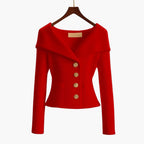 Maelis | Women's Stylish Cardigan with Ribbed Texture Button Up Soft Cosy Knit Layering Jumper-Women's Winter Cardigan-Red-One Size-