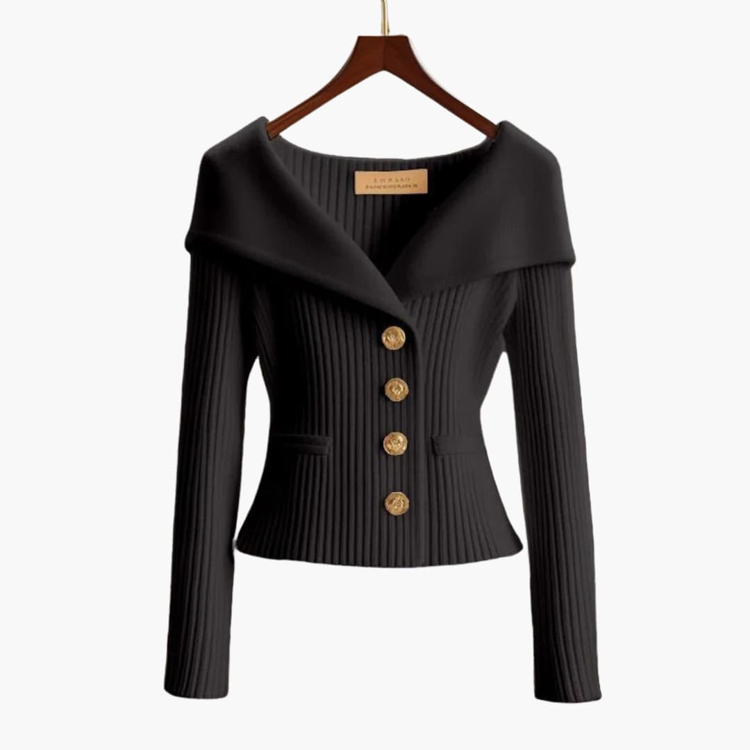 Maelis | Women's Stylish Cardigan with Ribbed Texture Button Up Soft Cosy Knit Layering Jumper-Women's Winter Cardigan-Black-One Size-