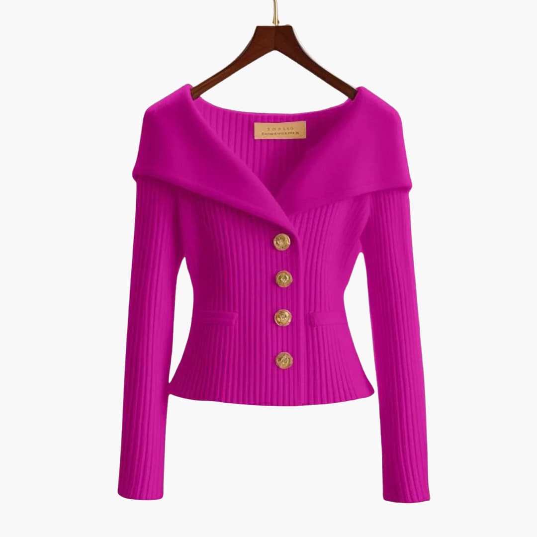 Maelis | Women's Stylish Cardigan with Ribbed Texture Button Up Soft Cosy Knit Layering Jumper-Women's Winter Cardigan-Purple-One Size-