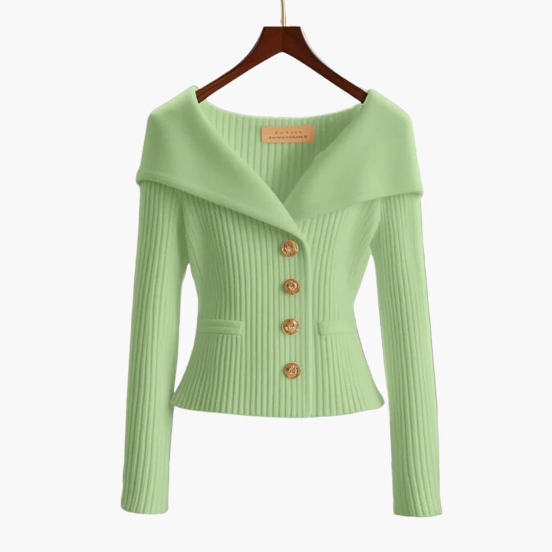 Maelis | Women's Stylish Cardigan with Ribbed Texture Button Up Soft Cosy Knit Layering Jumper-Women's Winter Cardigan-Green-One Size-