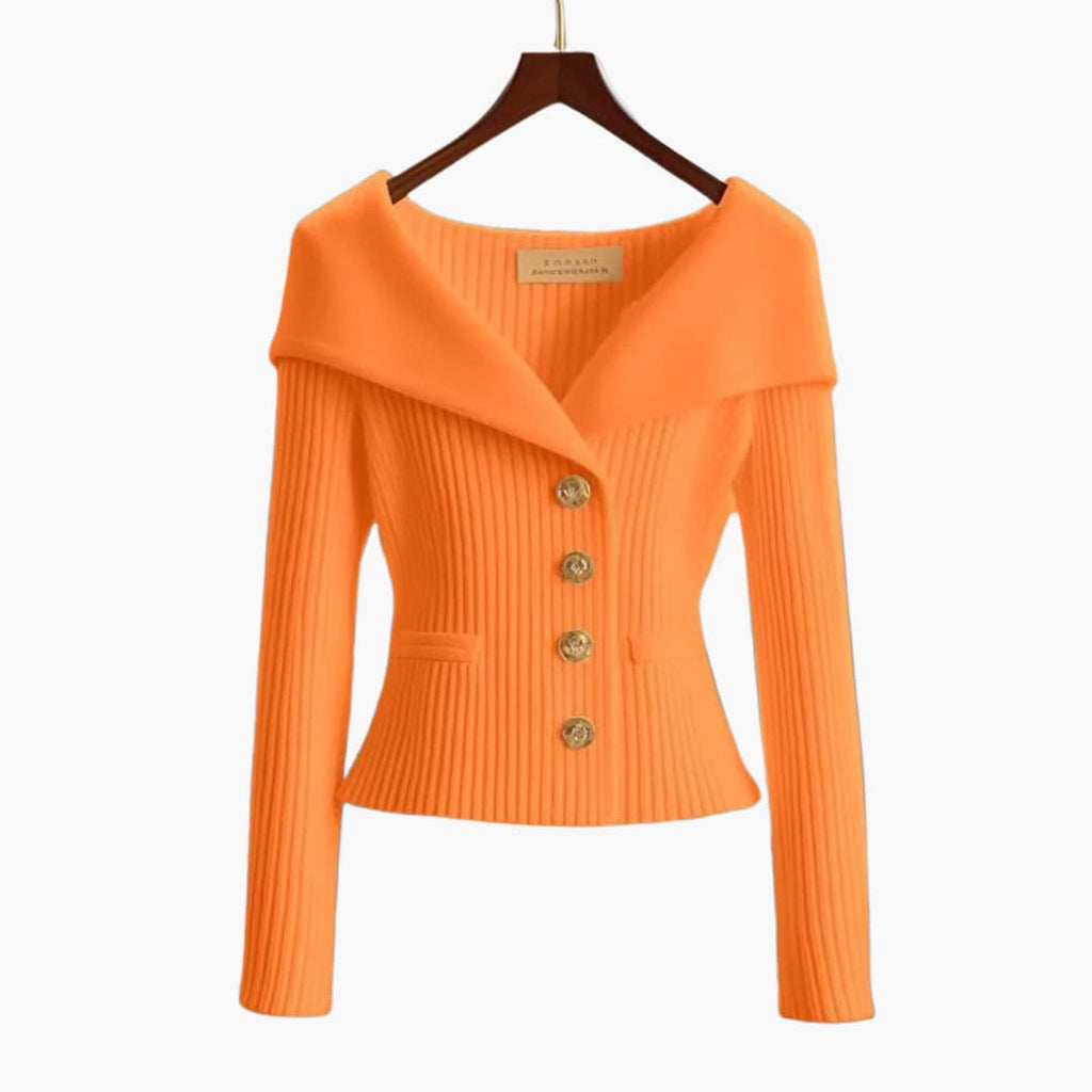 Maelis | Women's Stylish Cardigan with Ribbed Texture Button Up Soft Cosy Knit Layering Jumper-Women's Winter Cardigan-Orange-One Size-
