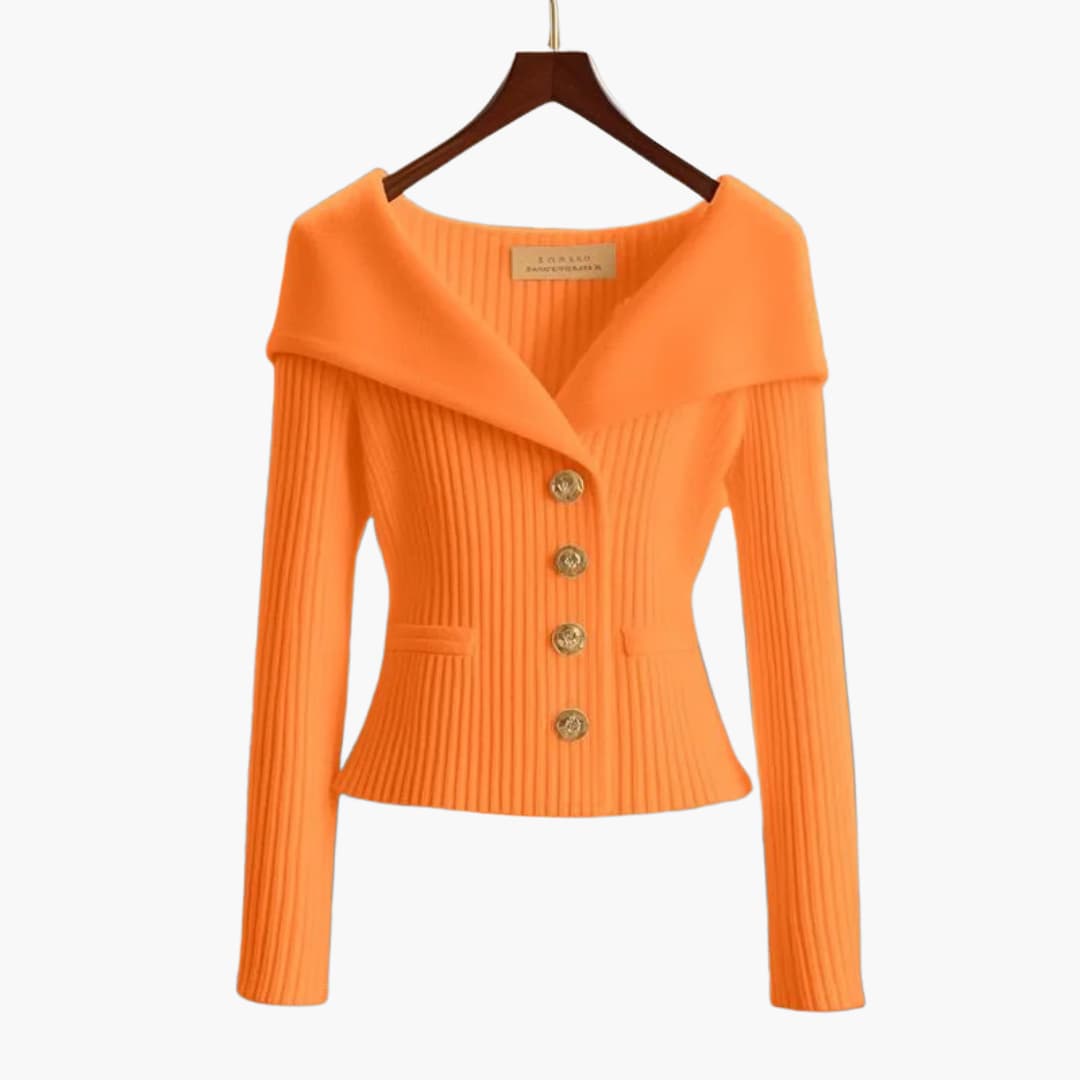 Maelis | Women's Stylish Cardigan with Ribbed Texture Button Up Soft Cosy Knit Layering Jumper-Women's Winter Cardigan-Orange-One Size-