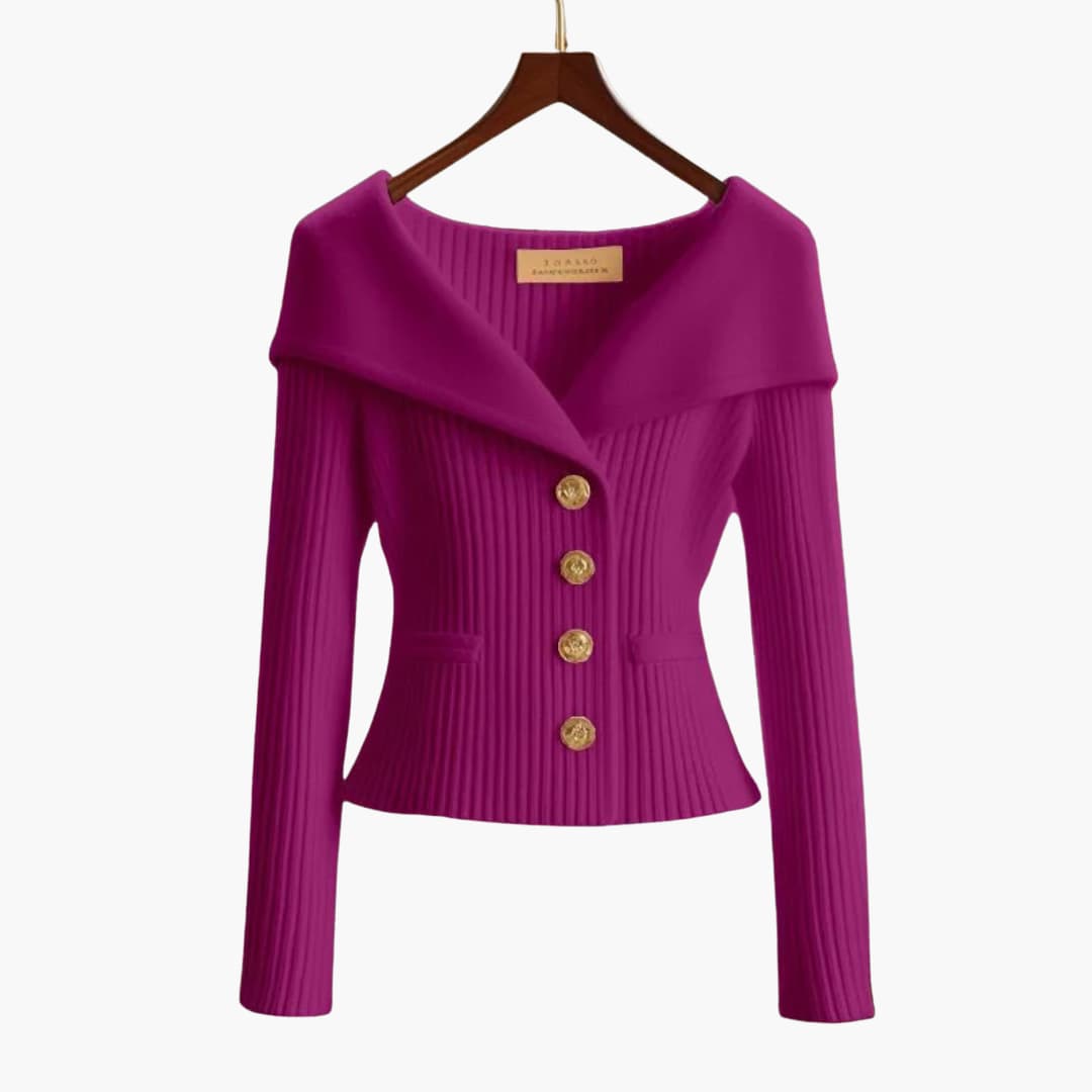 Maelis | Women's Stylish Cardigan with Ribbed Texture Button Up Soft Cosy Knit Layering Jumper-Women's Winter Cardigan-Violet-One Size-