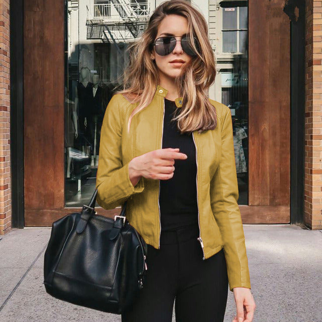 Seraphina | Leather Jacket for Women – Faux Leather Tailored Fit-Women's Leather Jacket-Yellow-S-Camoufit