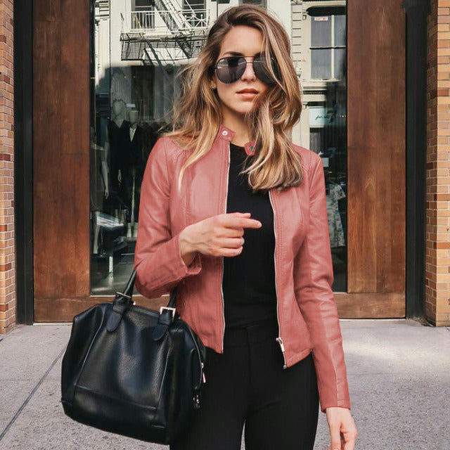 Seraphina | Leather Jacket for Women – Faux Leather Tailored Fit-Women's Leather Jacket-Pink-S-Camoufit