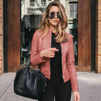 Seraphina | Leather Jacket for Women – Faux Leather Tailored Fit-Women's Leather Jacket-Pink-S-Camoufit