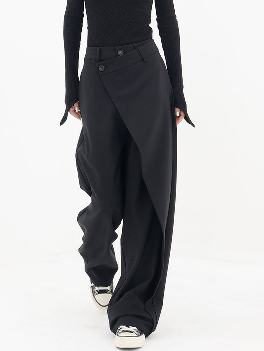 Alviera | Wide Leg Dress Pants for Women – Asymmetrical Relaxed Fit-Women's Pants-Black-XS-Camoufit