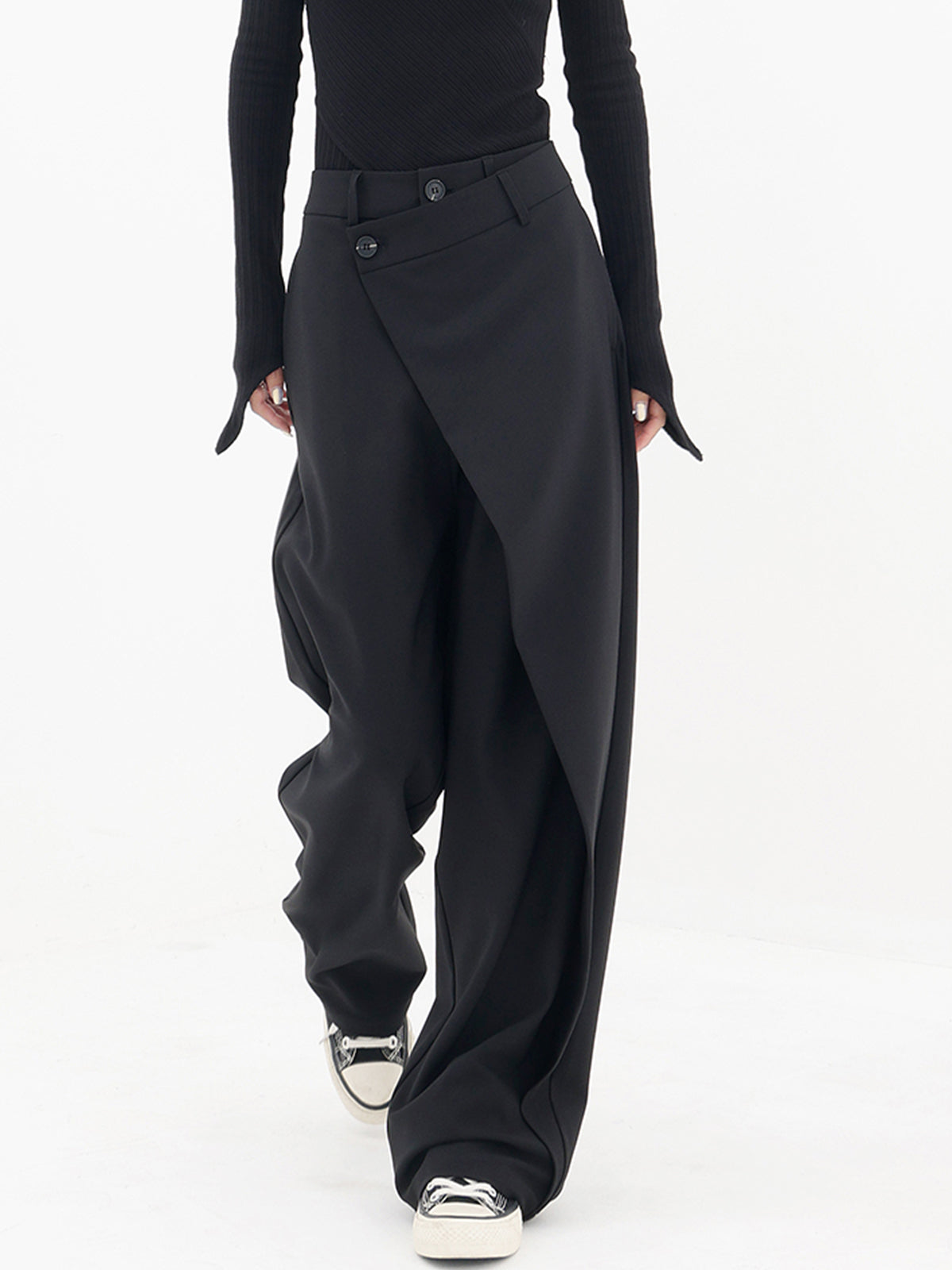 Alviera | Wide Leg Dress Pants for Women – Asymmetrical Relaxed Fit-Women's Pants-Black-XS-Camoufit