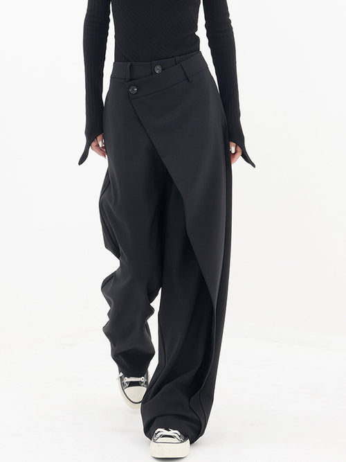 Alviera | Wide Leg Dress Pants for Women – Asymmetrical Relaxed Fit-Women's Pants-Black-XS-Camoufit