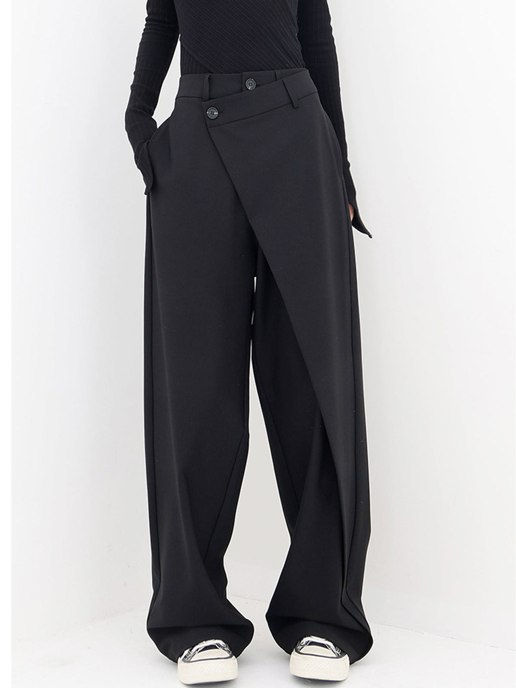 Alviera | Wide Leg Dress Pants for Women – Asymmetrical Relaxed Fit-Women's Pants-Black-XS-Camoufit