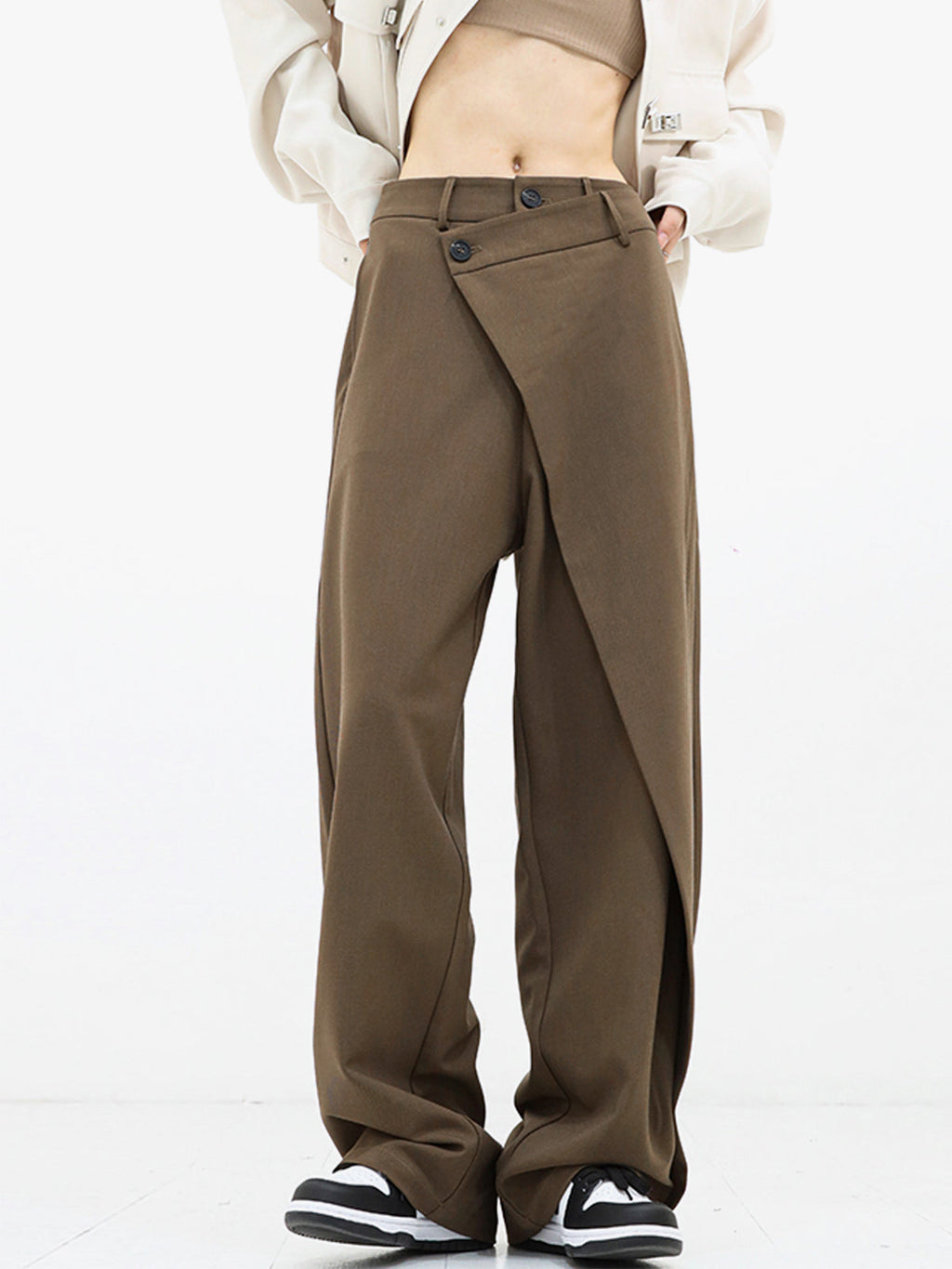 Alviera | Wide Leg Dress Pants for Women – Asymmetrical Relaxed Fit-Women's Pants-Light Brown-XS-Camoufit