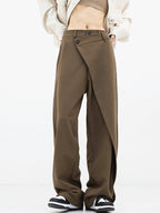 Alviera | Wide Leg Dress Pants for Women – Asymmetrical Relaxed Fit-Women's Pants-Light Brown-XS-Camoufit