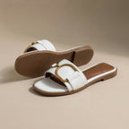 Women's Square Toe Slide Sandals with Metal Accent Cushioned Insole Flat Slip-On Summer Shoes-Women's Slippers-Black-4-