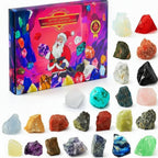Advent calendar gift box with assorted raw crystal stones and tumbled gemstones