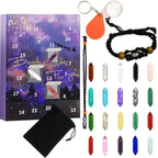 Advent calendar set with keychain, crystal point stones, and beaded charm pieces