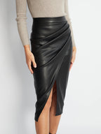Amélis | Wrapped Midi Skirt for Women - Draped Front Slit Regular Elegant Fit-Women's Skirt-Black-XS-Camoufit