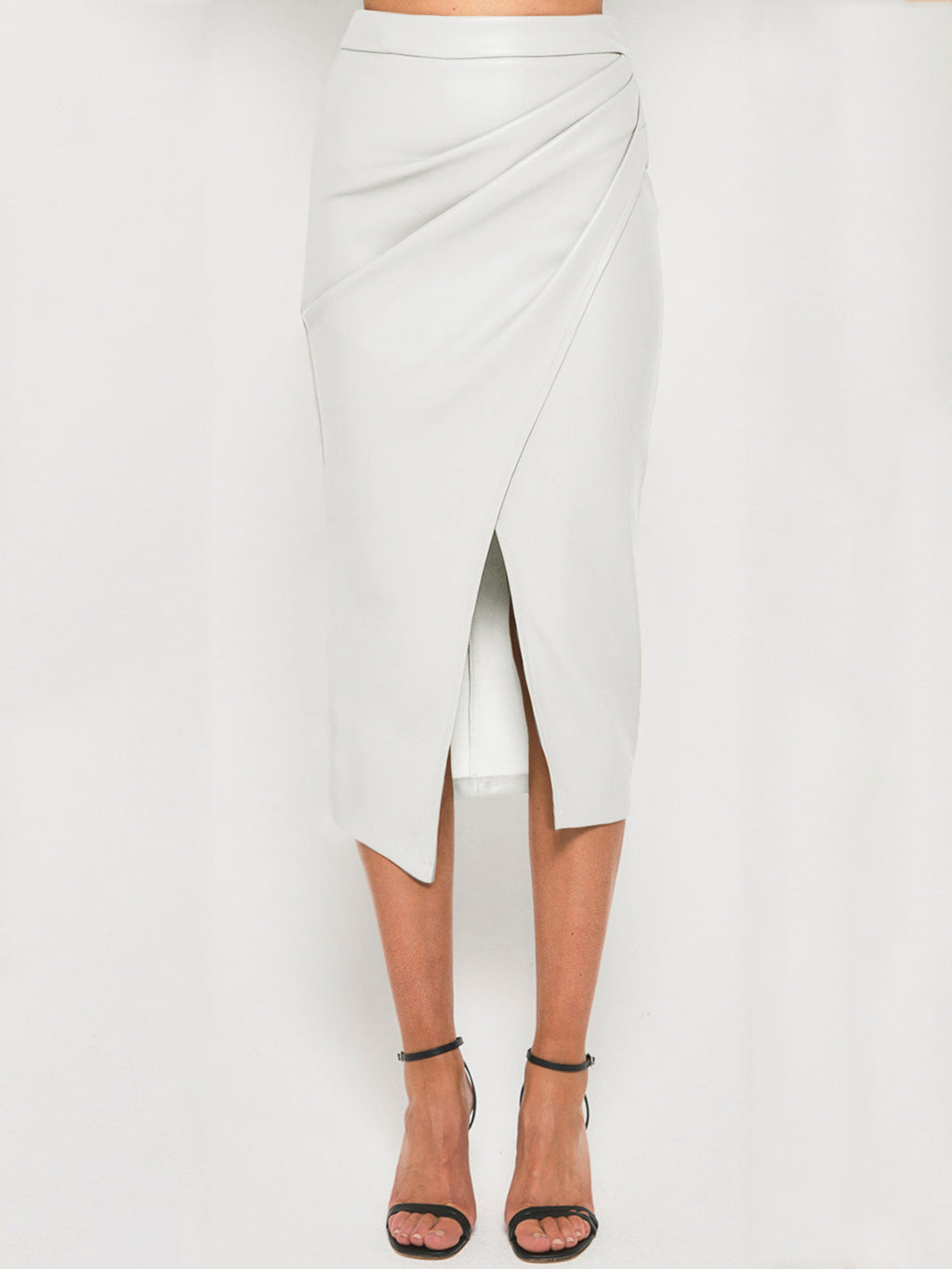 Amélis | Wrapped Midi Skirt for Women - Draped Front Slit Regular Elegant Fit-Women's Skirt-White-XS-Camoufit